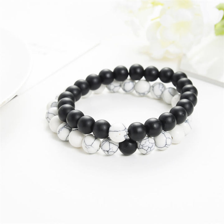 Buddha Stones 2pcs Natural Frosted Stone White Turquoise Bead Couple Bracelet