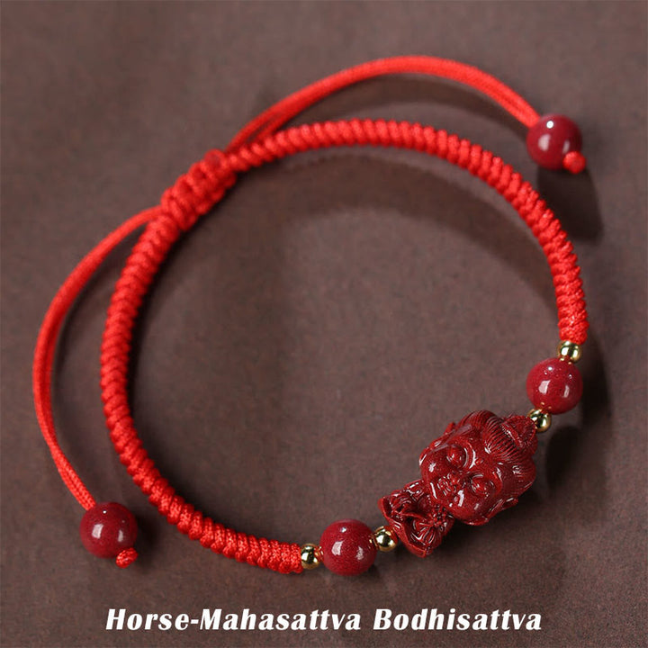 Buddha Stones Chinese Zodiac Natal Buddha Cinnabar Amulet Blessing String Bracelet