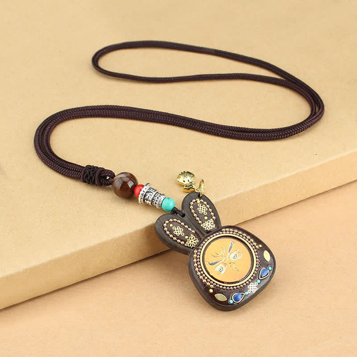 Tibet Ebony Five God of Wealth Thangka Necklace Pendant