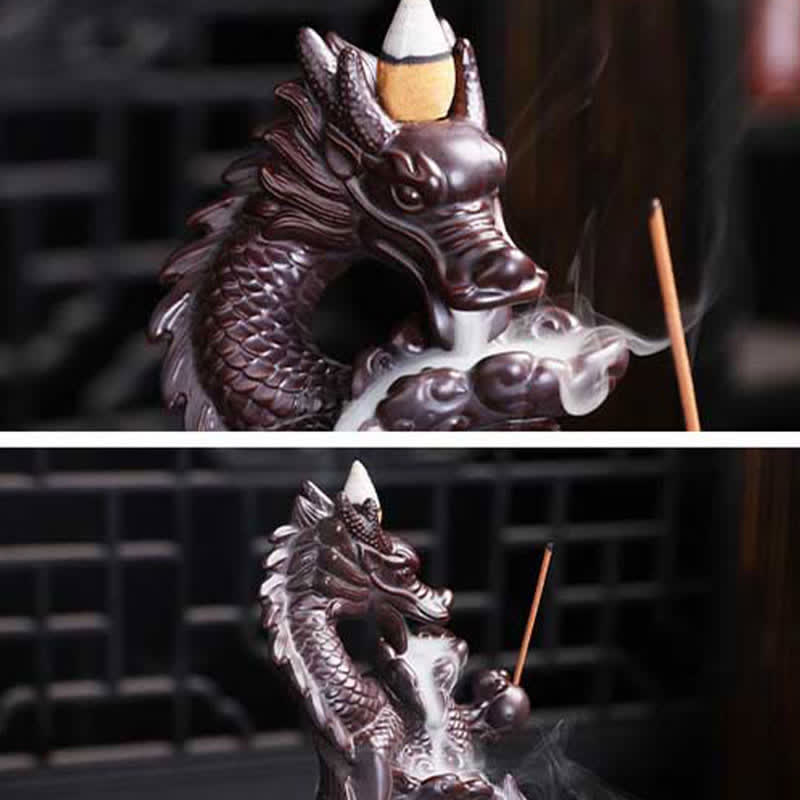 Dragon Lotus Pattern Strength Protection Ceramic Incense Burner Decoration