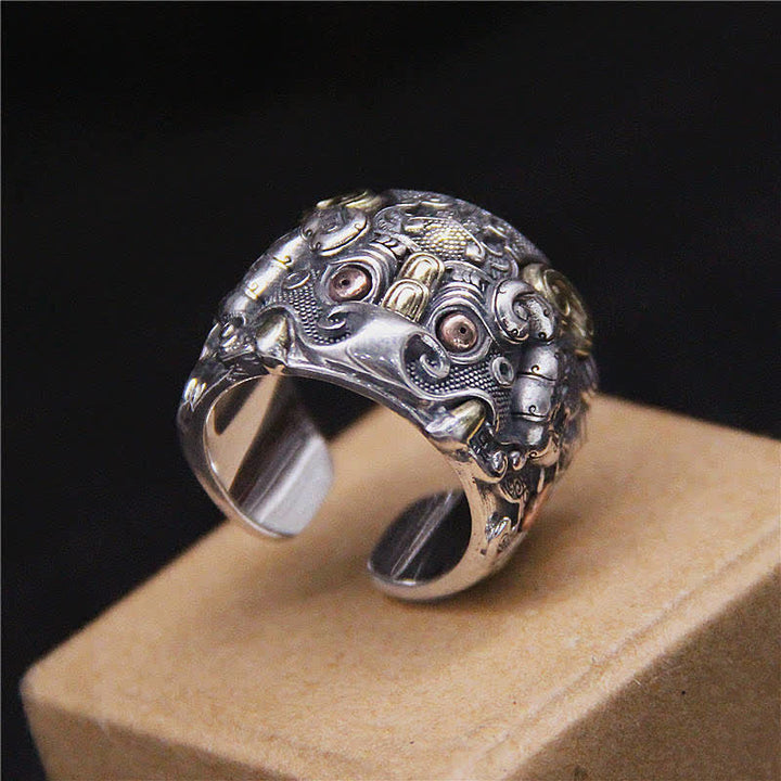 925 Sterling Silver Fengshui Kui Cattle Protection Adjustable Ring