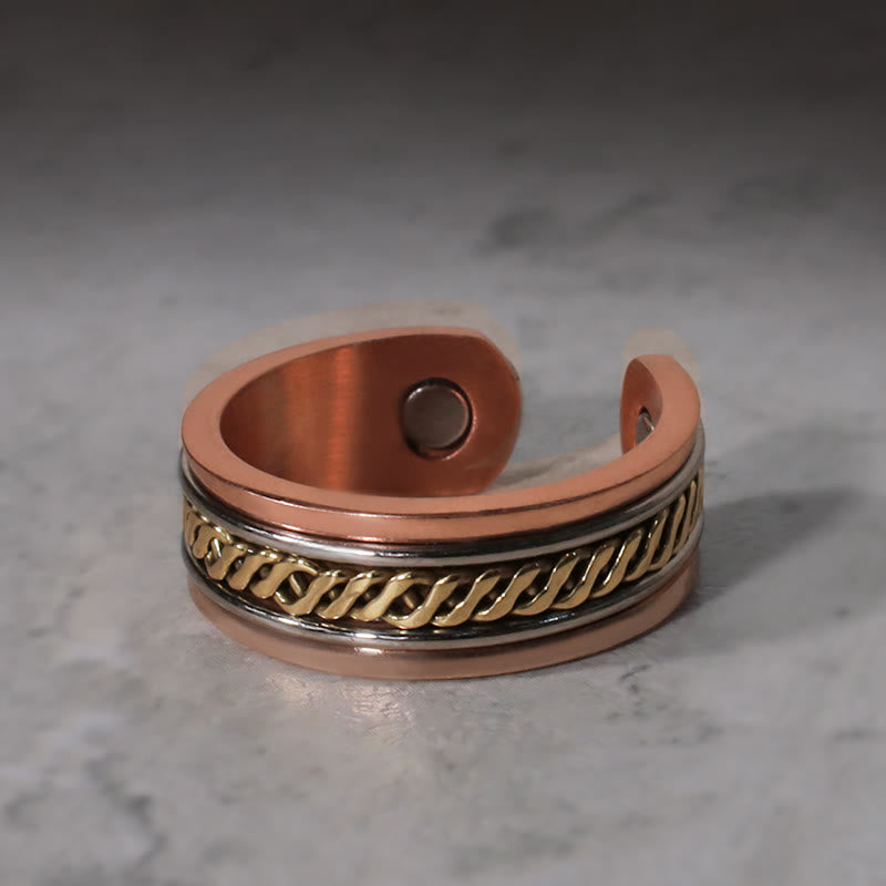 Buddha Stones Magnetic Copper Balance Adjustable Cuff Bracelet Bangle Ring