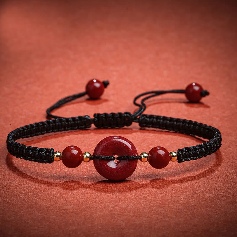 Buddha Stones Natural Cinnabar Peace Buckle Blessing String Bracelet