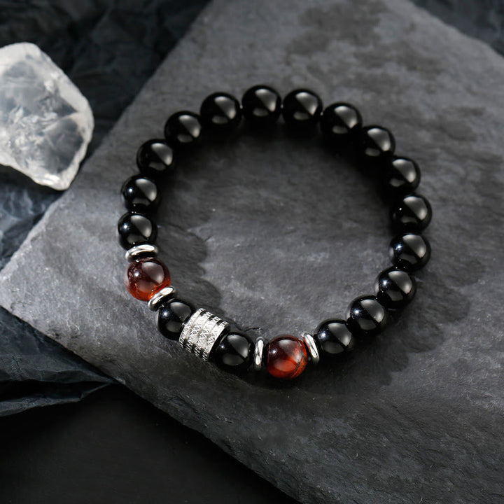 Buddha Stones Natural Black Obsidian Tiger Eye Strength Fulfillment Bracelet