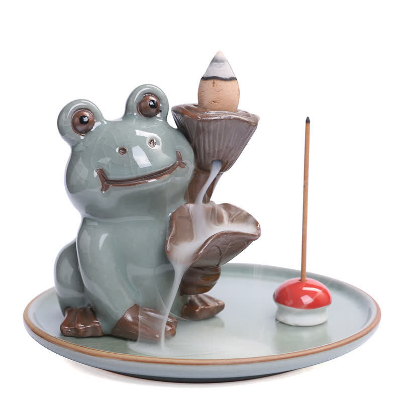 Meditation Frog Ceramic Lotus Healing Incense Burner