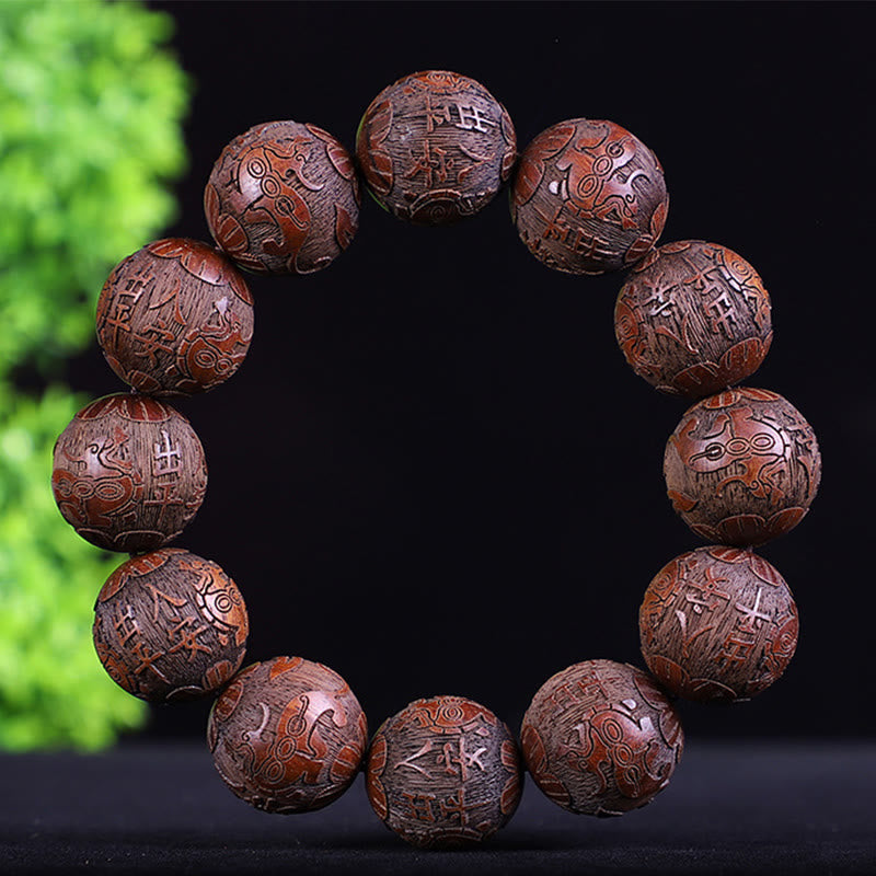 Buddha Stones Chinese Zodiac Rosewood Ebony Boxwood Copper Coin PiXiu Carved Warmth Bracelet