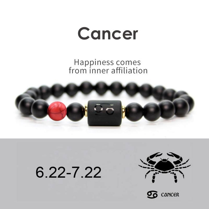 Buddha Stones 12  Constellations of the Zodiac Black Onyx Adjustable Bracelet