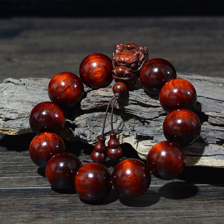 Buddha Stones Rosewood Green Sandalwood Small Leaf Red Sandalwood Agarwood Dragon Carved Protection Bracelet