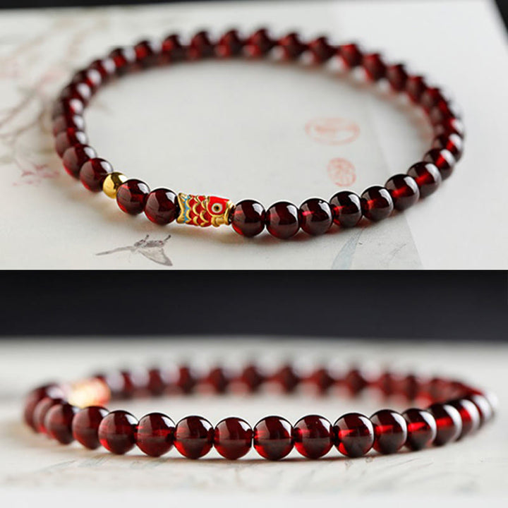 Buddha Stones 999 Gold Koi Fish Natural Garnet Protection Bracelet