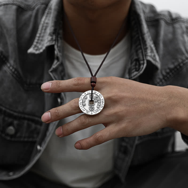 Buddha Stones Bagua Yin Yang Copper Coin Star Balance Energy Necklace Pendant