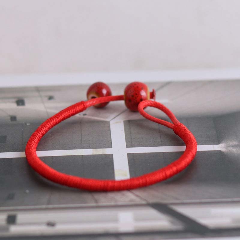 Buddha Stones FengShui Lucky Red String Ceramic Bracelet