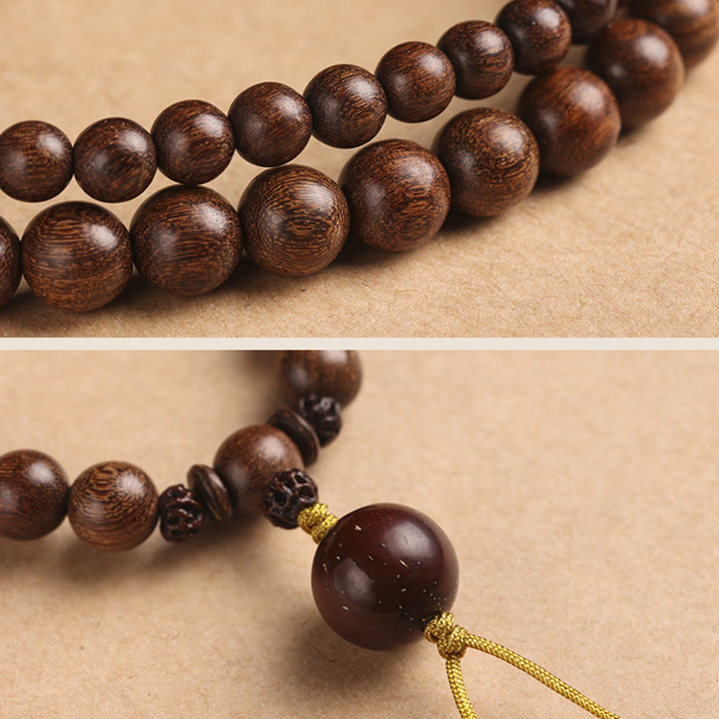 Buddha Stones Sandalwood Small Leaf Red Sandalwood Bodhi Seed Purification Double Wrap Bracelet