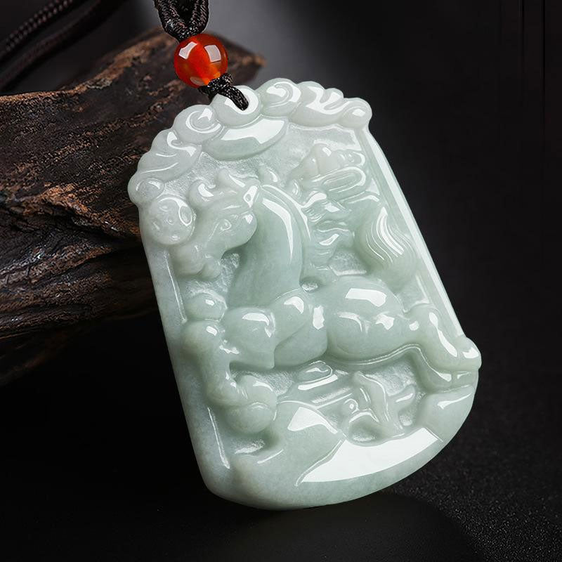 Buddha Stones Natural Jade 12 Chinese Zodiac Abundance Amulet Pendant Necklace