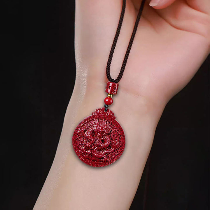 ❗❗❗A Flash Sale- Buddha Stones Year of the Dragon Natural Cinnabar Dragon Protection Necklace Pendant