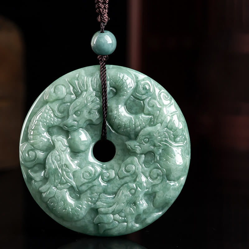 Buddha Stones Year of the Dragon Natural Jade Nine Dragons Peace Buckle Protection Necklace Pendant