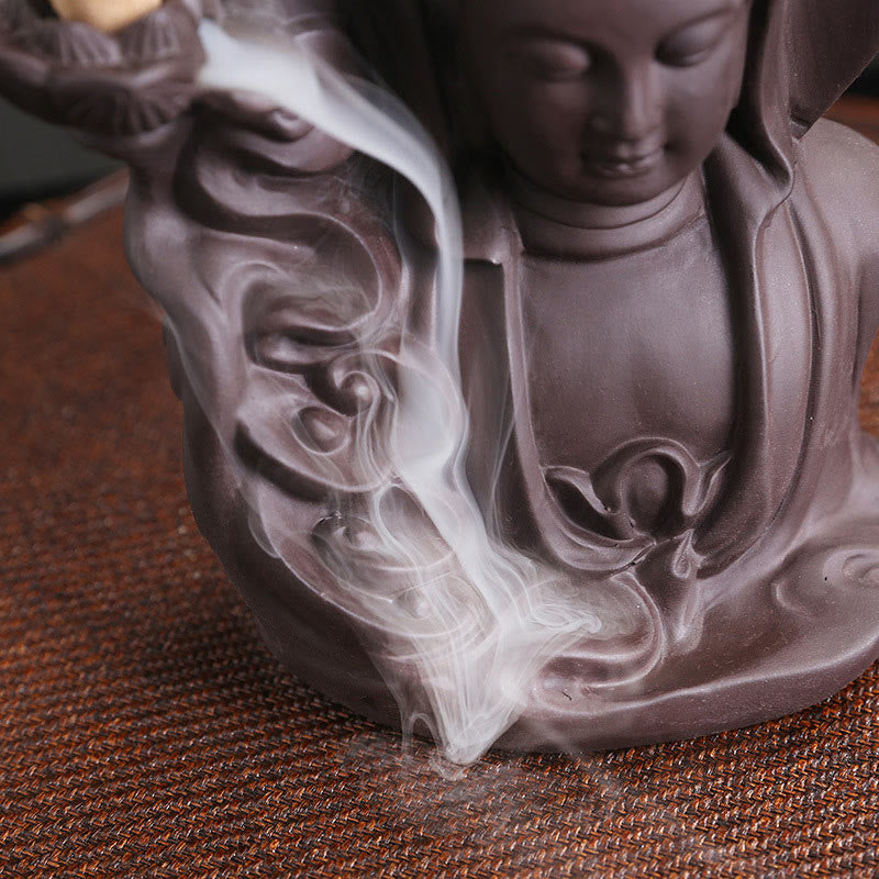 Buddha Stones Tibetan Avalokitesvara Buddha Lotus Healing Backflow Smoke Fountain Incense Burner