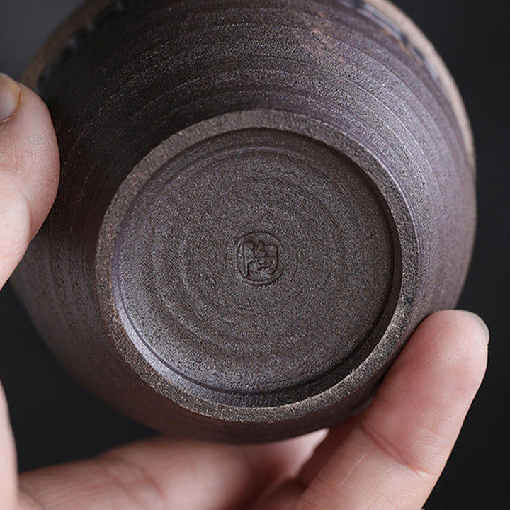 Buddha Stones Simple Brown Striped Texture Ceramic Teacup Kung Fu Tea Cup Bowl