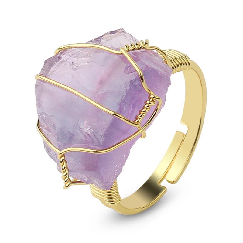 Buddha Stones Natural Crystal Gemstone Amethyst Adjustable Ring