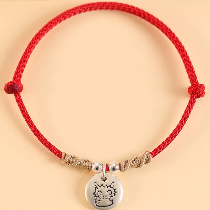 Buddha Stones Handmade 999 Sterling Silver Year of the Dragon Cute Chinese Zodiac Luck Braided Bracelet