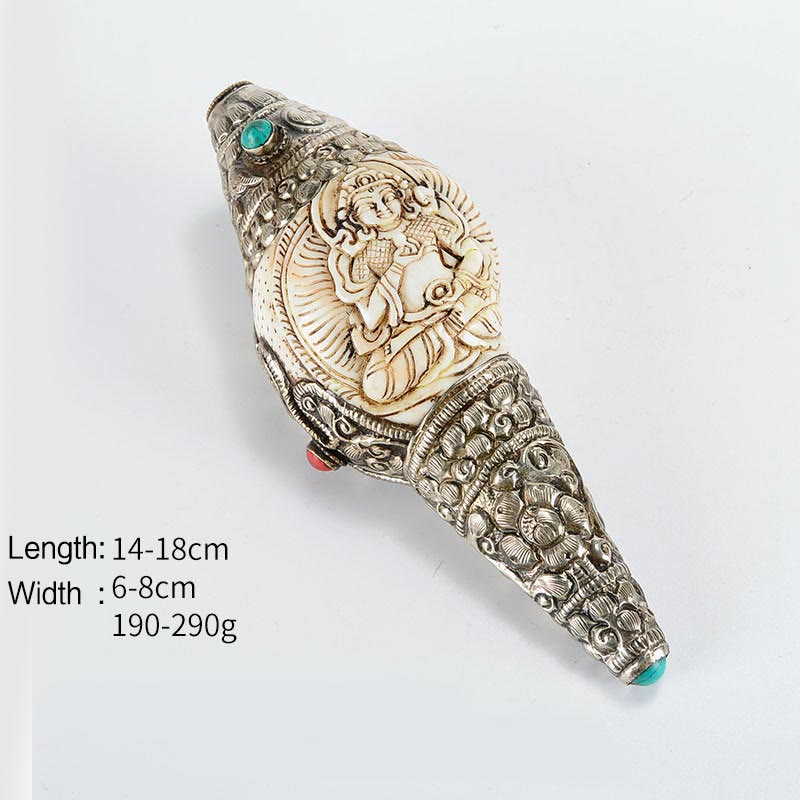 Tibetan Handmade Engraved Shankha Buddha Conch Shell Wealth Positive Decoration