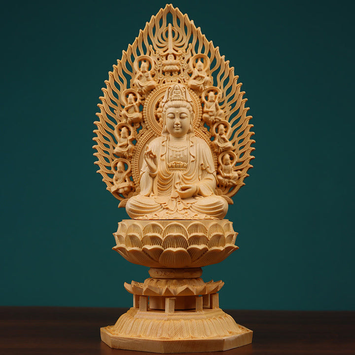 Buddha Stones Handmade Sakyamuni Kwan Yin Avalokitesvara Ksitigarbha Bodhisattva Statue Boxwood Grounding Home Decoration