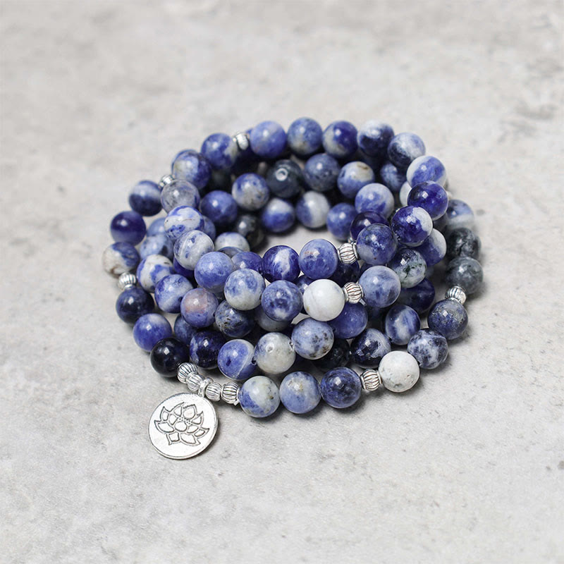 Buddha Stones Natural Blue Aventurine Lotus Peace Necklace Bracelet