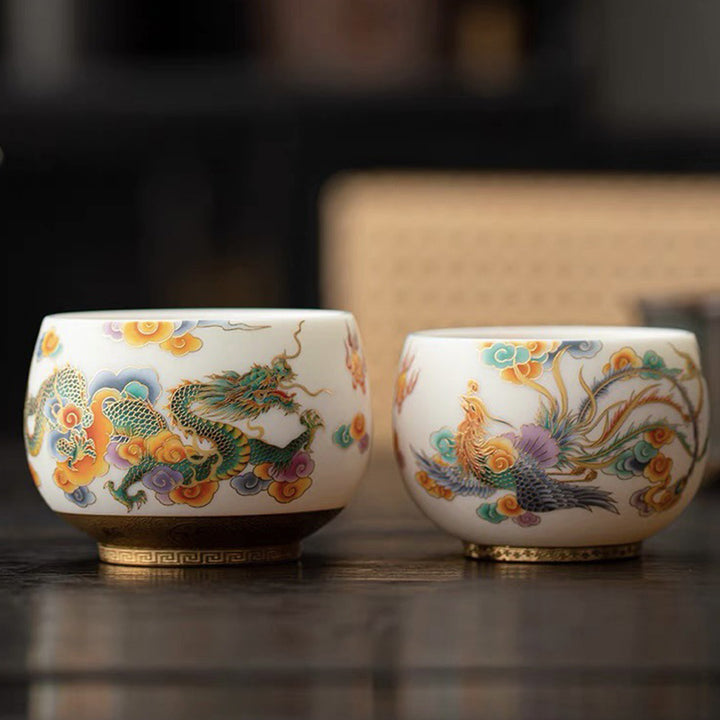 Buddha Stones Dragon Phoenix Auspicious Clouds Ceramic Teacup Kung Fu Tea Cup