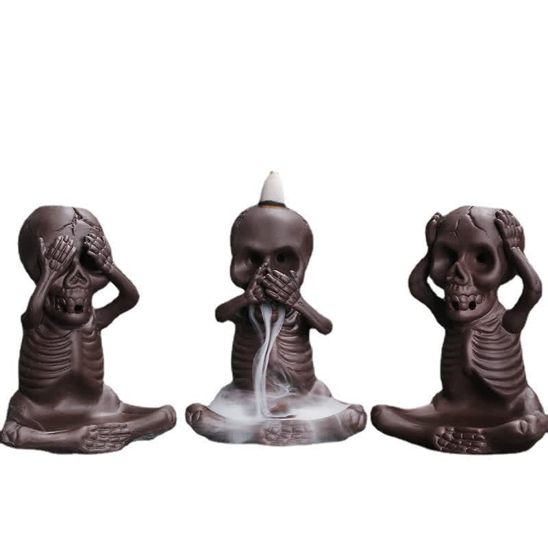 Buddha Stones Little Skull Ghost Purple Clay Backflow Smoke Fountain Peace Incense Burner Decoration