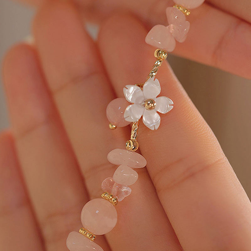 Buddha Stones 14k Gold Plated Natural Pink Crystal Flower Love Bracelet