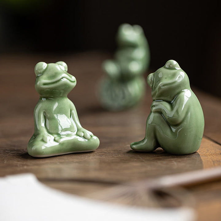 Buddha Stones Mini Small Meditation Lotus Resting Frog Ceramic Wealth Luck Home Tea Pet Figurine Decoration