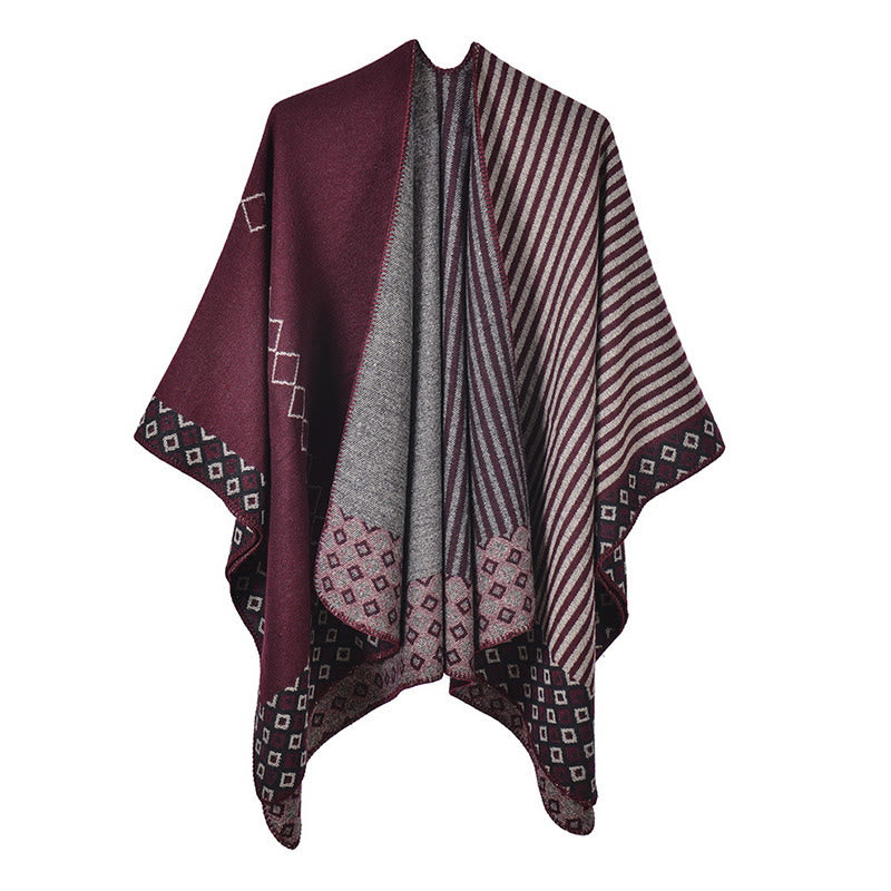 Buddha Stones Tibetan Shawl Striped Diamond Pattern Winter Warm Soft Scarf