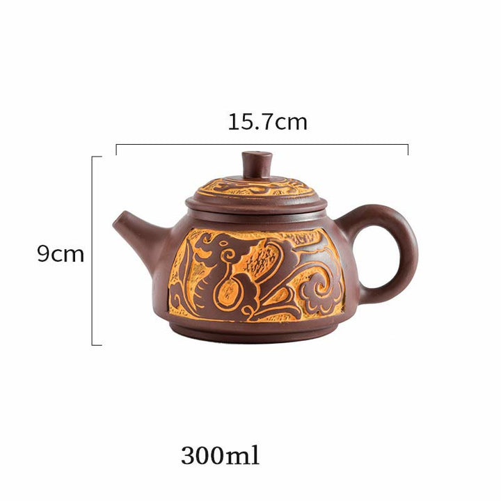 Buddha Stones Auspicious Clouds Dragon Phoenix Chinese Gongfu Tea Set Ceramic Teapot