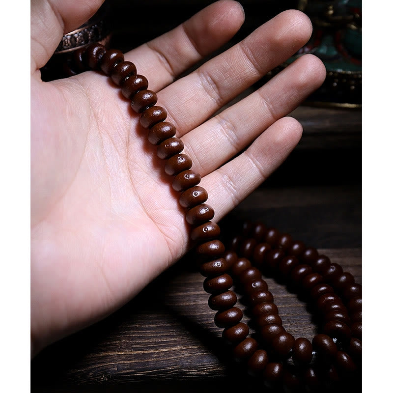 Buddha Stones Natural Tibet 108 Mala Beads Purple Bodhi Seed Three-eyed Dzi Bead Copper Dorje Harmony Bracelet