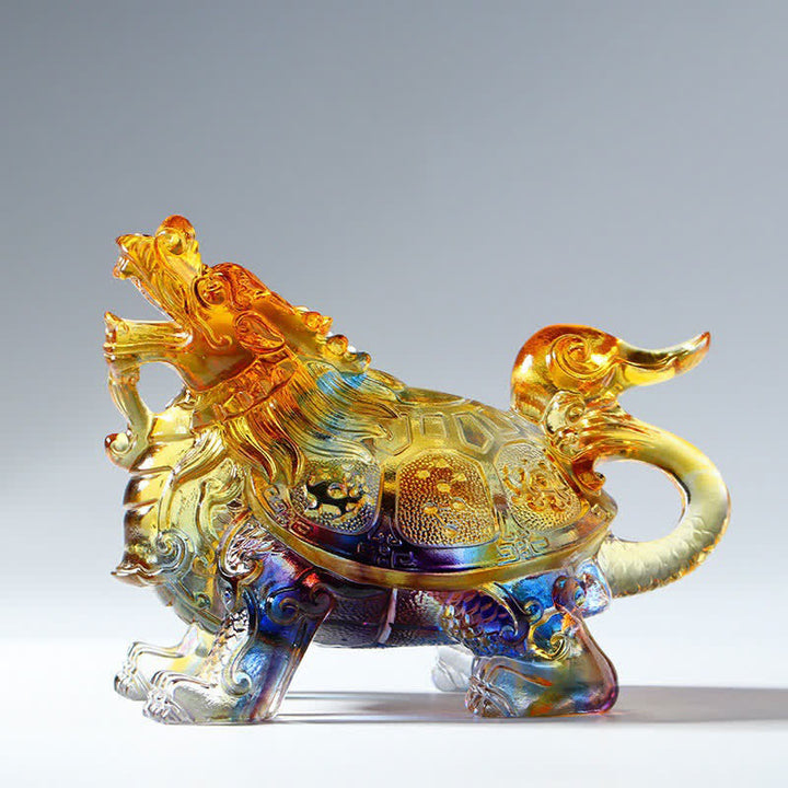 Feng Shui Dragon Turtle Handmade Liuli Crystal Art Piece Home Office Decoration