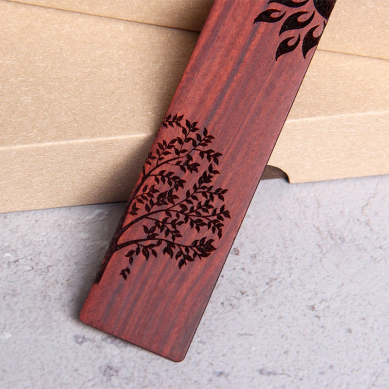 Buddha Stones Sun Tree Ebony Wood Small Leaf Red Sandalwood Bookmarks With Gift Box