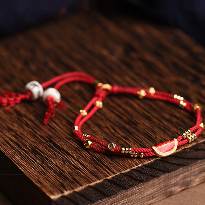 Buddha Stones Handmade Cinnabar Dumplings Design Luck Braided Red Rope Bracelet