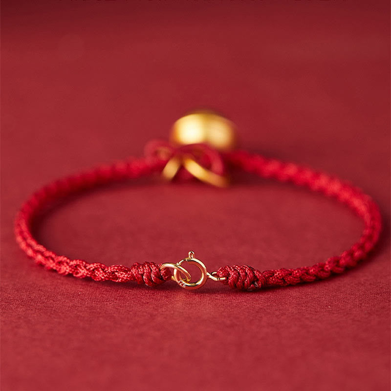 Buddha Stones Handmade Fu Character Charm Luck Happiness Bell Red Rope Bracelet