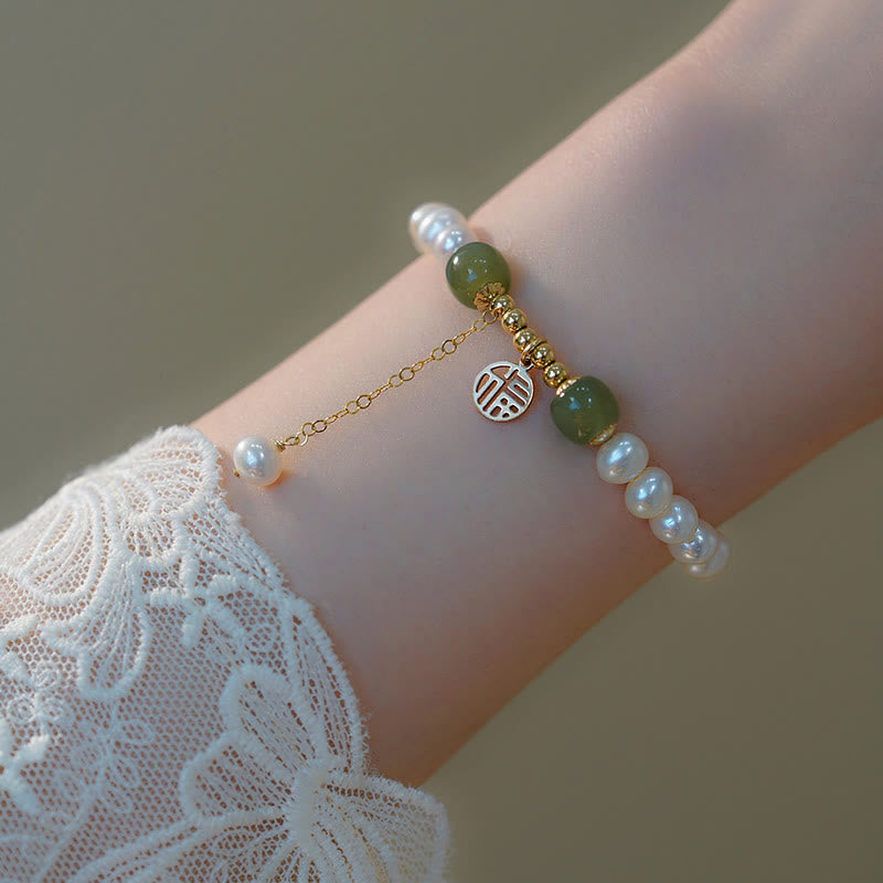 Natural Pearl Hetian Jade Happiness Wisdom Bead Bracelet