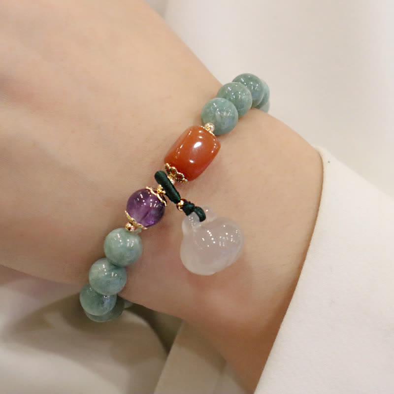 Cyan Jade Lotus Pumpkin Wish Peace Buckle Amethyst Crystal Healing Bracelet