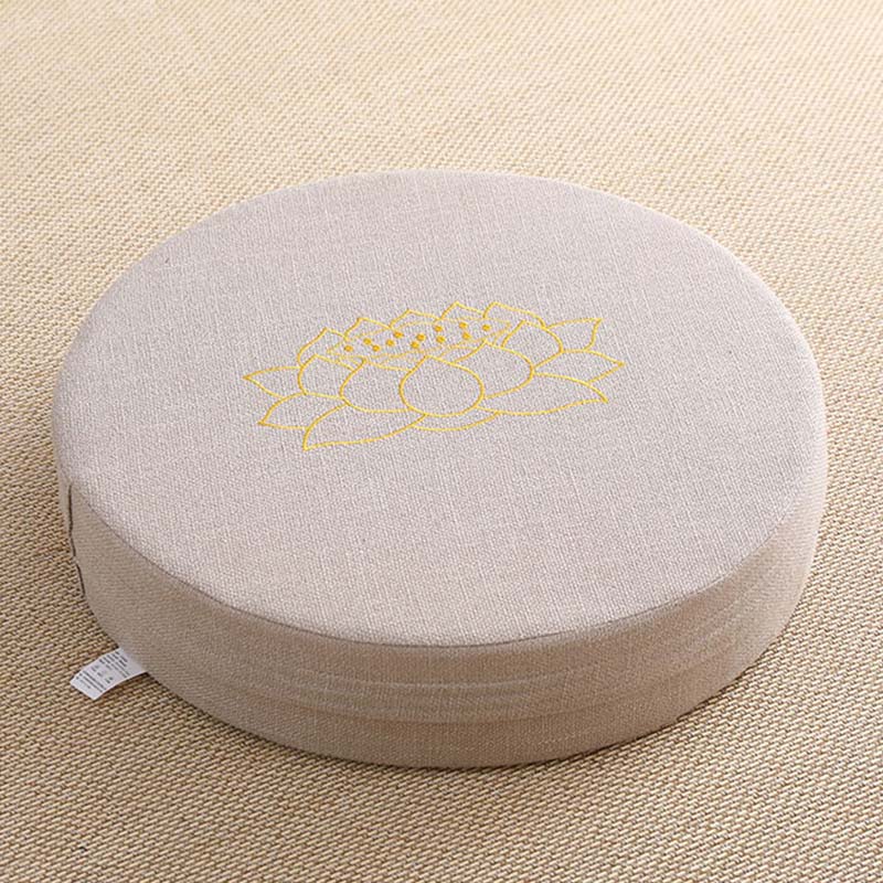 Buddha Stones Lotus Embroidery Cotton Linen Meditation Seat Cushion