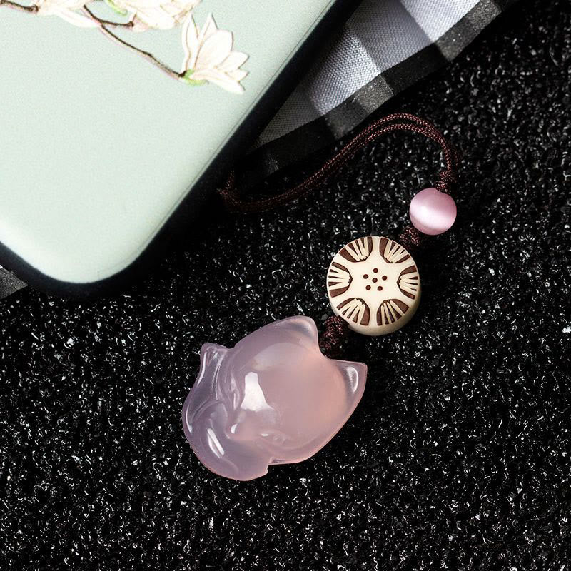 Natural Chalcedony Fox Harmony Phone Hanging Decoration