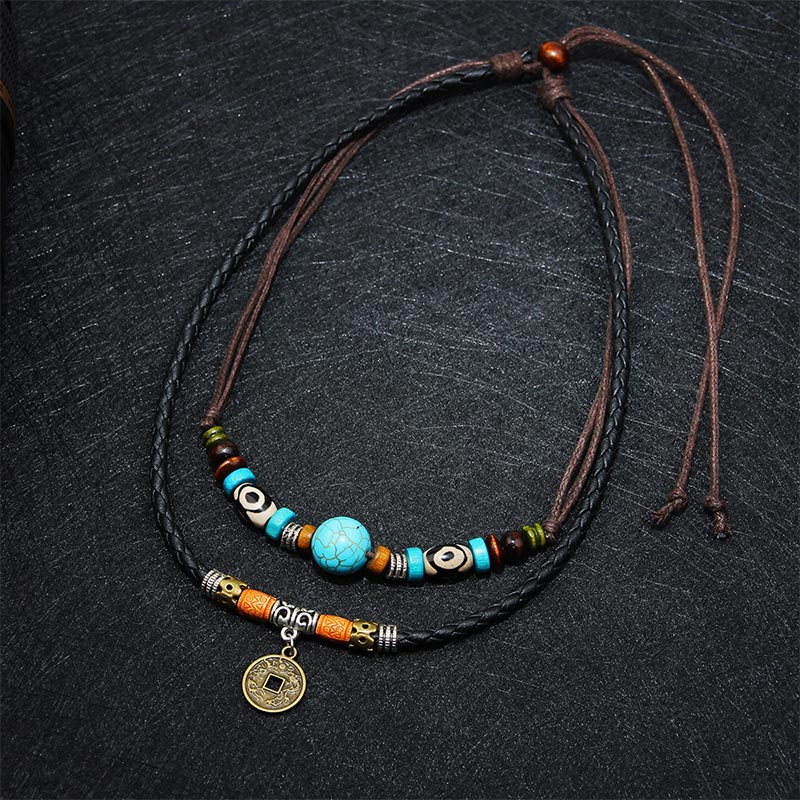 Buddha Stones Turquoise Dzi Bead Protection Necklace