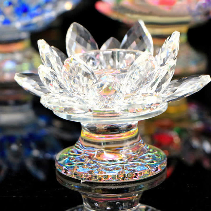 Lotus Flower Crystal Candle Holder Home Office Offering Decoration