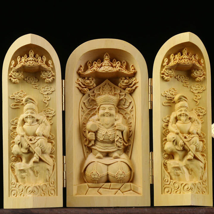 Daikokuten God of Wealth Buddha Boxwood Prosperity Home Decoration Altar