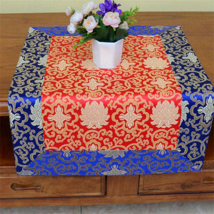 Brocade Prayer Altar Flower Vajra Dragon Pattern Auspicious Symbols Table Runner