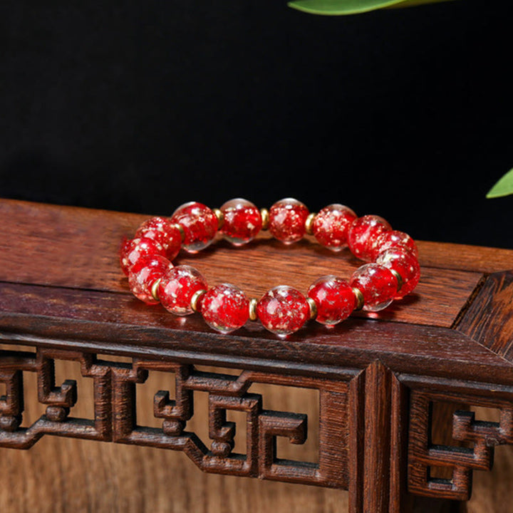 Buddha Stones Gold Swallowing Beast Family Charm Luminous Fluorescent Liuli Glass Bead Success Bracelet