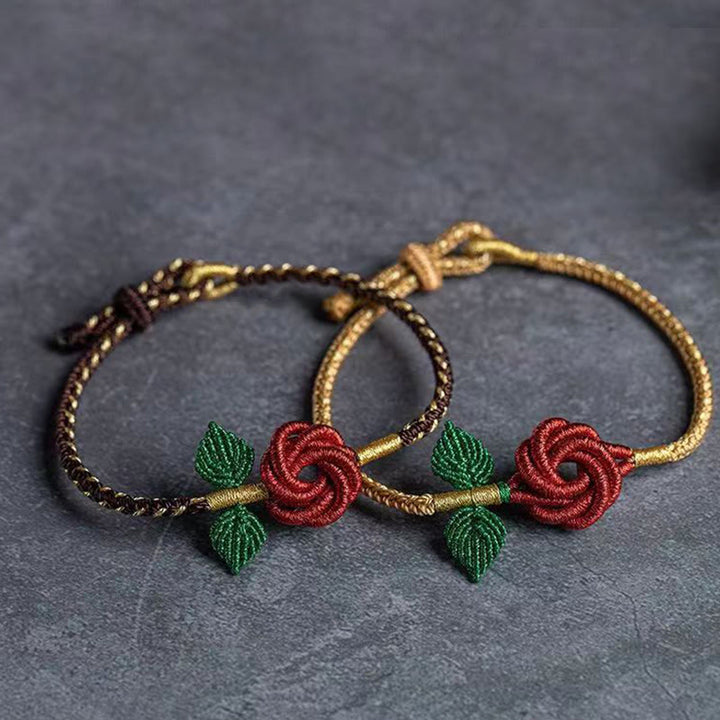 Buddha Stones Rose Flower Rope Eight Thread Peace Knot Luck Handmade Bracelet