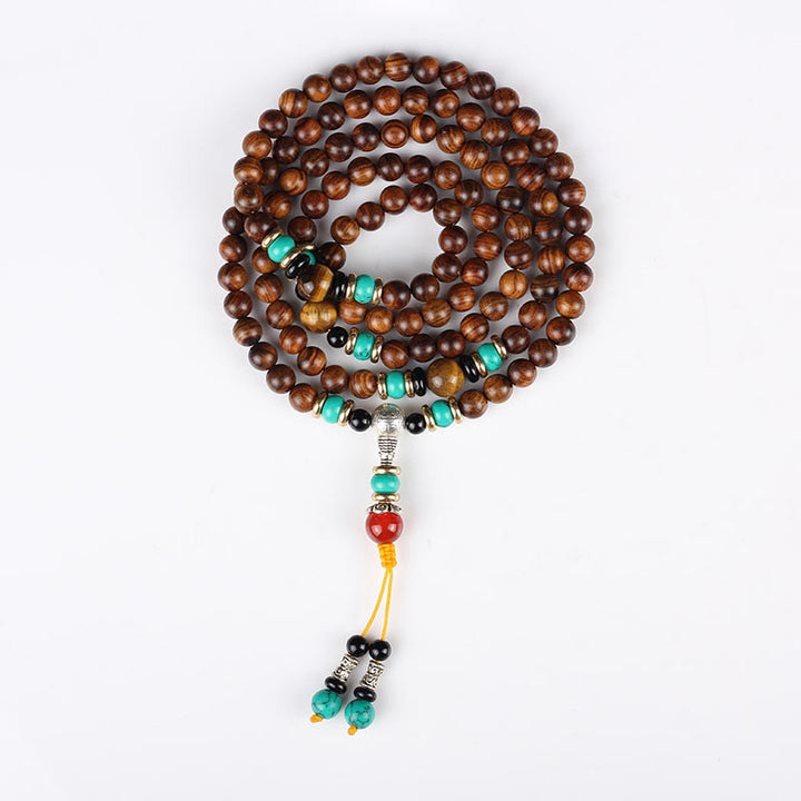 Buddha Stones 108 Beads Rosewood Tiger Eye Mala Healing Bracelet