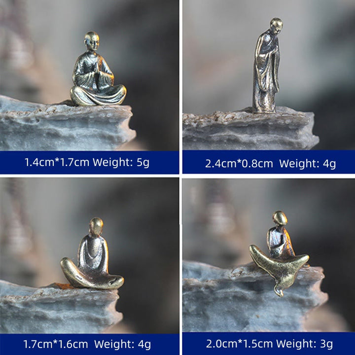 Buddha Stones Mini Meditation Buddha Metal Monk Serenity Home Decoration