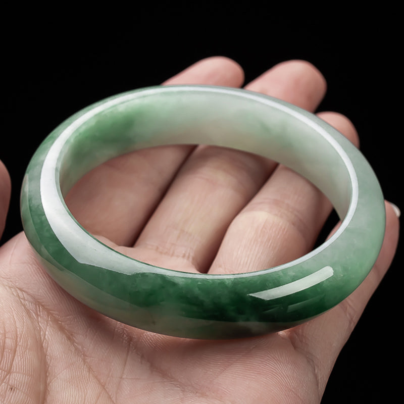 Buddha Stones Natural Jade Fortune Blessing Bangle Bracelet